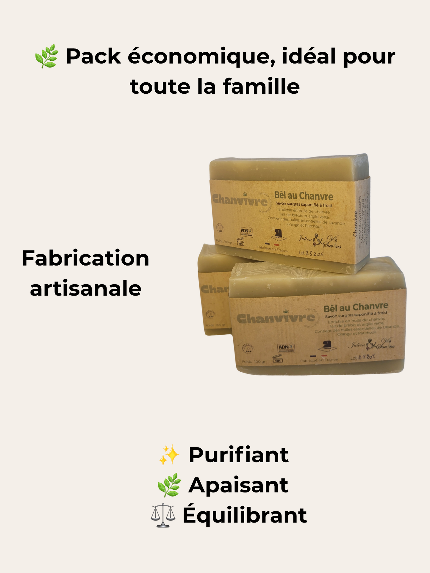 Pack 3 Savons au chanvre 100g